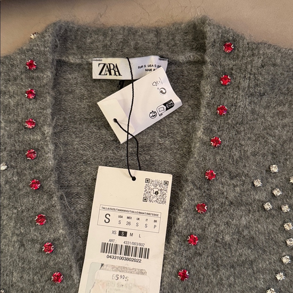 ZARA ✨VIRAL✨ ♥️ Rhinestone Appliqué Cardigan - Picture 16 of 17